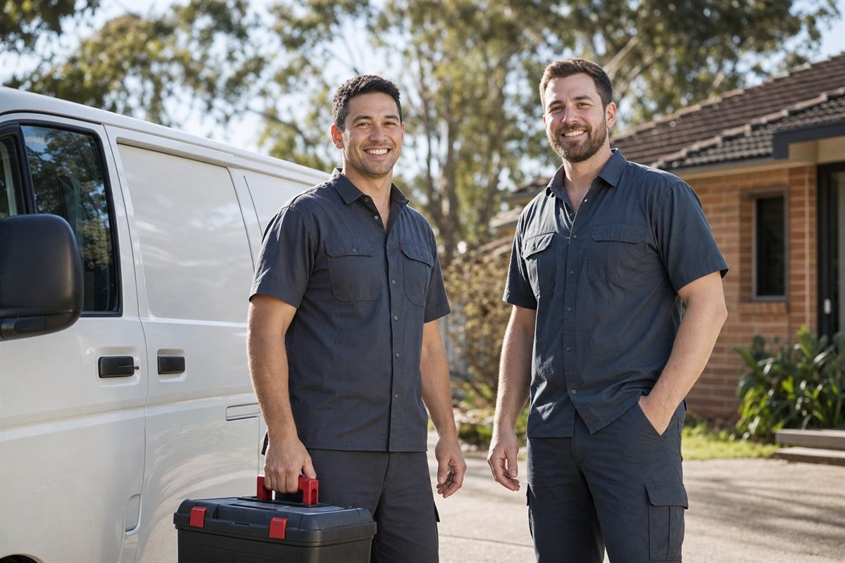 AA Appliance technicians beside their service van in Western Sydney